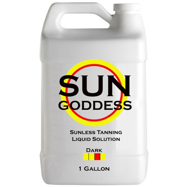 SUN GODDESS - DARK - Spray Tan Solution - Gallon - Sunless Self Tanning Liquid for Airbrush or HVLP System - INCLUDES: Applicator Mitt, Application Gloves and Best Fake Tanner Lotion Mousse Sample