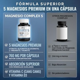 Oby Magnesio Complex 5: Citrato, BisGlicinato, Treonato, Gluconato y Taurato | Sin Oxido | Alta Absorción y Biodisponibilidad | Minerales Quelados, Vi