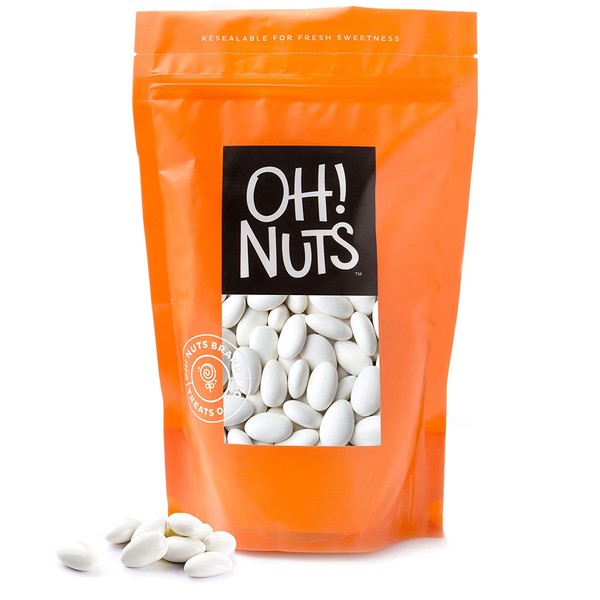 Oh! Nuts White Jordan Almonds | Crunchy Party Favor Candy | Premium 2-Lb. Bulk Bag of Large Nuts with Thin Sugar Coating | Great for Easter, Weddings, Baby Showers & Birth | White Candied Almonds