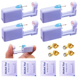 4 Pcs Ear Piercing Kit- Self Ear Piercing Gun Disposable Sterile Ear Piercing Kit Painless Ear Piercing Gun Tool (4mm Golden stars)