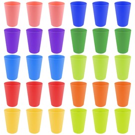 Elsrantor Pack of 30 Colourful Plastic Cups, Reusable, 10 Colours, Drinking Cups, Children, 260 ml Cups, Plastic, Hard Plastic Party Cups, Reusable for Kitchen, Picnic, Outdoor Parties
