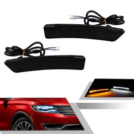 GTINTHEBOX for 2016 2017 2018 2019 2020 2021 2022 Lincoln Nautilus MKX Side Marker Light Front Bumper Sequential Signal Lamp Smoked Lens Swithback Amber & White LED
