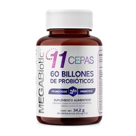 Probióticos 60 Billones UFC y 11 Cepas | Probióticos y Prebióticos Adicionados con Inulina De Agave a Base de B. Lactis y L. Rhamnosus | Cont. 60 caps, MegaBiotic