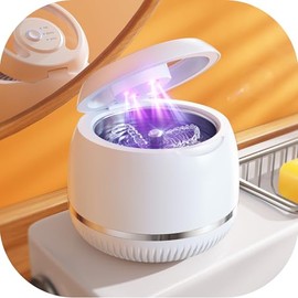 Beser Ultrasonic Retainer Cleaner, 2X Clean, Dental Ultrasonic Tooth Cleaner Machine Pod for Aligner, Nightguard, Mouth Guard, Denture Cleaner Baths, Jewelry, IPX6, 200ML (Warm White)