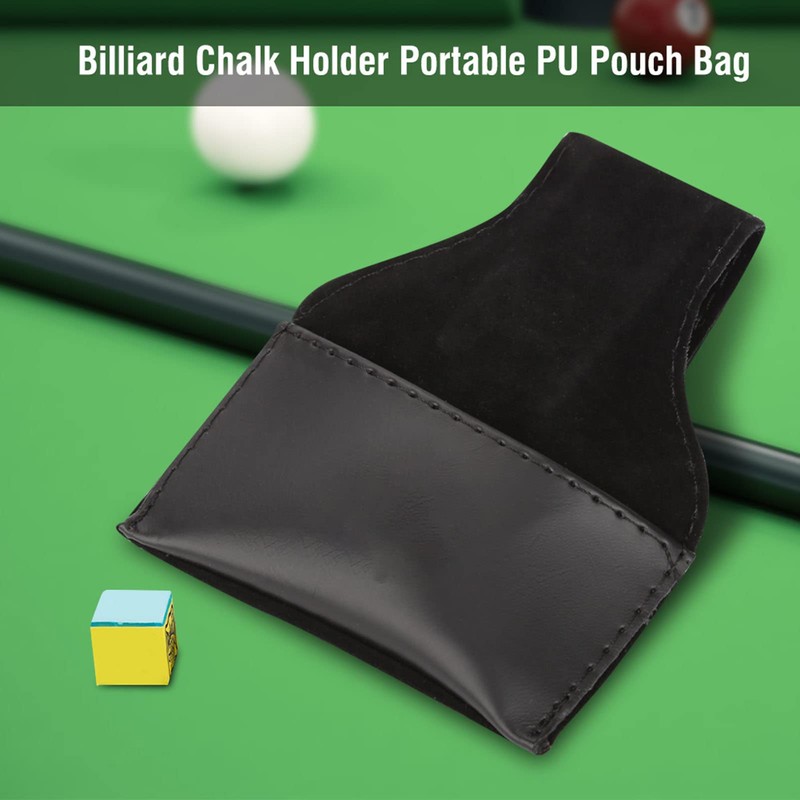 Billiard Chalk Holder Portable PU Bag Accessory Black, Hanging on
