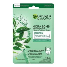 Mascarilla Facial Garnier Skinactive Hidra Bomb Con de Té Verde y Ácido Hialurónico 28g                                                               