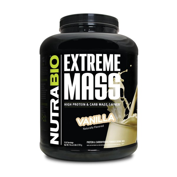 NutraBio Extreme Mass - 53G Protein - Advanced Anabolic Muscle Mass Gainer Protein - High Calorie - Full Spectrum Amino Acid - Vanilla, 6 Pound