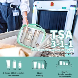 FAYORORY TSA Approved Travel Toiletry Bag,3 Pack Clear Makeup Bags with Handles,Quart Size Clear Cosmetic Bags for Traveling Women,Men,Carry on Airport Airline Compliant Bag,Green