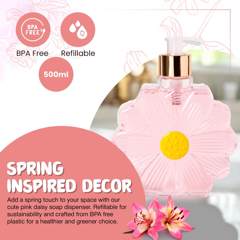 Simple Pleasures Pink Daisy Soap Dispenser – Cute Hand and