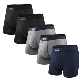 SAXX Underwear Co. Men's Underwear with Pouch Ultra Super Soft Boxer Brief Fly 5Pk, Black/Grey Htr/Navy, Medium