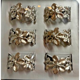 Tahari Napkin Rings (6) Flower FLOWERS SILVER METAL NIB
