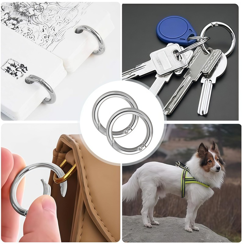 Keeshibao Round Carabiner Clips,1 Inch Spring O Rings,Silver Metal Key
