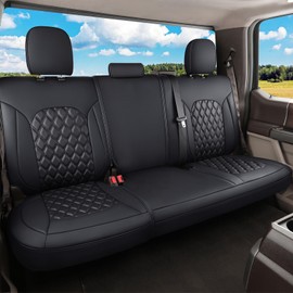 Huidasource Tacoma Rear Bench Car Seat Covers, Black Leather Back Row Seat Cushion Cover Fit for Toyota Tacoma 2016-2023 Double & Crew Cab SR SR5 Limited TRD Sport/Pro/Off Road (Back Row/Black)