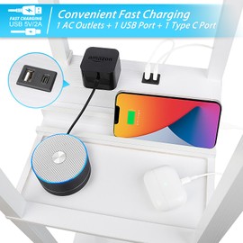 SHINE HAI LED Shelf Floor Lamp, Modern Standing Lamp with 1 USB Port and 1 Type C Port and 1 Power Outlet, 3-Tiered Display Floor Lamps with Shelves for Living Room, Bedroom, Office - White