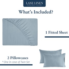LANE LINEN 100% Organic Cotton Fitted Sheet Queen Size - 3 Pc Set (1 Fitted Sheet, 2 Pillowcases), Soft Percale Weave, Soft, Breathable, Fits Mattress Upto 15" Deep - French Blue (No Flat Sheet)