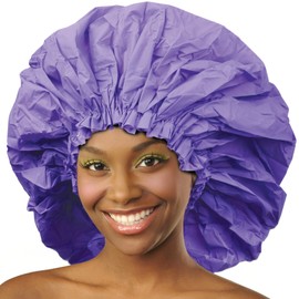 DONNA Super Jumbo Shower Cap – Comfortable Elastic Band, 100% Waterproof Hair Cap for Long Hair, Braids & Thick Styles, Reusable Big Shower Cap for Women, Keeps Hair Dry & Protected, PURPLE