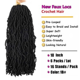 6 Packs Soft Locs Crochet Hair Pre Looped 18 Inch Faux Locs Crochet Braids Goddess Curly Wavy Locs Crochet Loc Hair for Black Women (1B, 18 Inch (Pack of 6))
