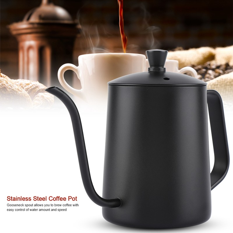 550ml Stainless Steel Long Gooseneck Coffee Pot Kettle with Lid