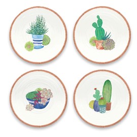 Tarhong PAN1085MSPRS Cactus Pattern Salad Plate Assortment, Set of 4, 8.7 inches (22 cm), Dishes, Break-Resistant, Melamine Tableware, Plastic, Dishwasher Safe, One-Plate, Stylish, Cute, Lightweight,