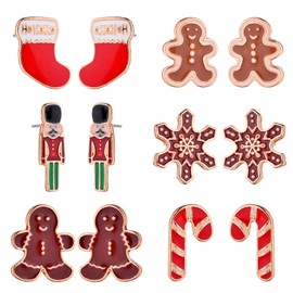 Lux Accessories Christmas Set of 6 Pairs Socks Candycane Stud Earrings
