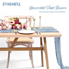 24 Pack Dusty Blue Cheesecloth Table Runner,10ft Gauze Table Runner Long Semi-Sheer Rustic Boho Table Runners for Wedding,Bridal Shower,Party,Banquet Decoration(24 Pcs-21.5 x 120 Inch/Dusty Blue)