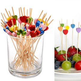 100 Pcs Cocktail Sticks,Wooden Toothpicks,Red Heart Cocktail Sticks Food Fruits Sandwich Burger Cocktail Decorations for Party Supplies,Cocktail Garnish Valentine's Day Party Decor