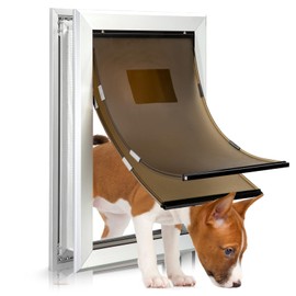 Qeelko Aluminum Pet Door, Durable Dog Door for Dog and Pets, Doggie Door with Double Automatic Closing Magnetic Flaps 8.75” x 12.5'', Suitable for Interior and Exterior Doors, Screen and Wall, Medium