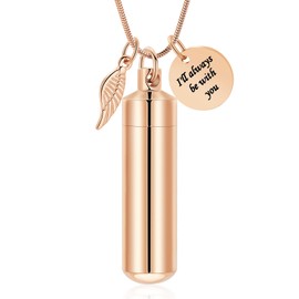 Cylinder Urn Necklace for Ashes Angel Wing Cremation Jewelry for Women Men Stainless Steel Memorial Necklaces with Glass Vial Ash Holder for Human Pets Keepsake Jewelry for Loved Ones with Fill Tool