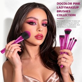 docolor Set de Brochas de Maquillaje 12PZ, Cerdas Sintéticas Premium, Incluye Base, Polvo, Correctores, Sombras, Rubor y 1 Esponja Grande