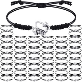 Inbagi 48 Pcs Cheerleader Gifts Cheer Bracelet Cheerleading Charm Bracelet Adjustable Cheerleader Gifts for Cheer Team Cheerleading Jewelry Accessories Bulk, Black Cheer