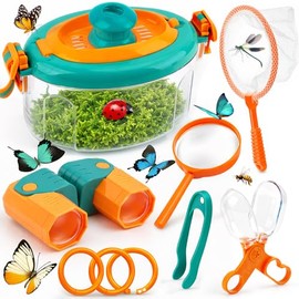 TOY Life Atrapa insectos para niños, juguetes al aire libre con red de mariposa, binoculares para niños, lupa, hábitat de insectos con visor de aumento y pinzas de juguetes de insectos, kit de explorador para exteriores