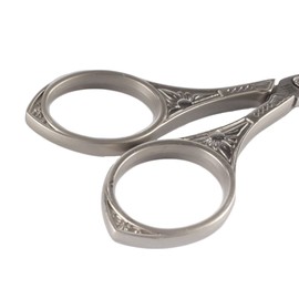 BambooMN Brand - Heirloom Craft Embroidery Scissors w/ Decorative Cast Handles Sun Motif - Brushed Nickel