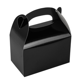 Restaurantware Bio Tek 6 x 3.5 x 3.5 Inch Gable Boxes For Party Favors, 100 Attractive Gift Boxes - With Built-In Handle, Greaseproof, Black Paper Barn Boxes, For Special Events Or Parties