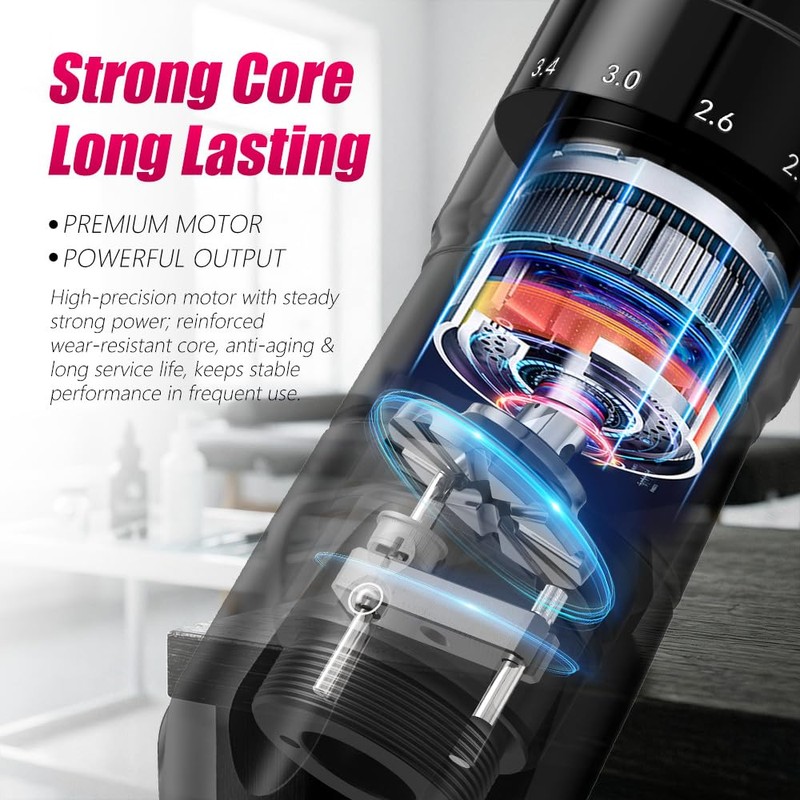 Tattoo Kit: Cordless Tattoo Gun with Adjustable Stroke, 38mm Grip