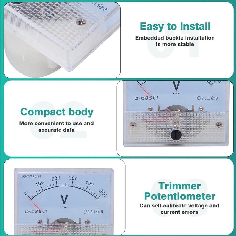 Telituny Voltmeter, 0-500V Professional AC Pointer Multimeter Voltmeter 2.5 Accuracy