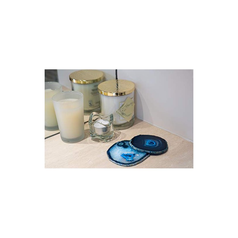 Genuine Blue Agate Coasters - Set of 4 Gift Boxed