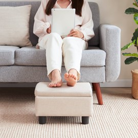 BAKSEA Small Foot Stool Under Desk Foot Stools Ottoman Footstool Foot Stools Small Footstools Foot Stool for Living Room Foot Rest 15" W x 12" D x 9.5" H Linen Beige