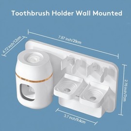 TuCao Wall Mounted Toothbrush Holder with Automatic Toothpaste Dispenser, No Drill Bathroom Organizer White