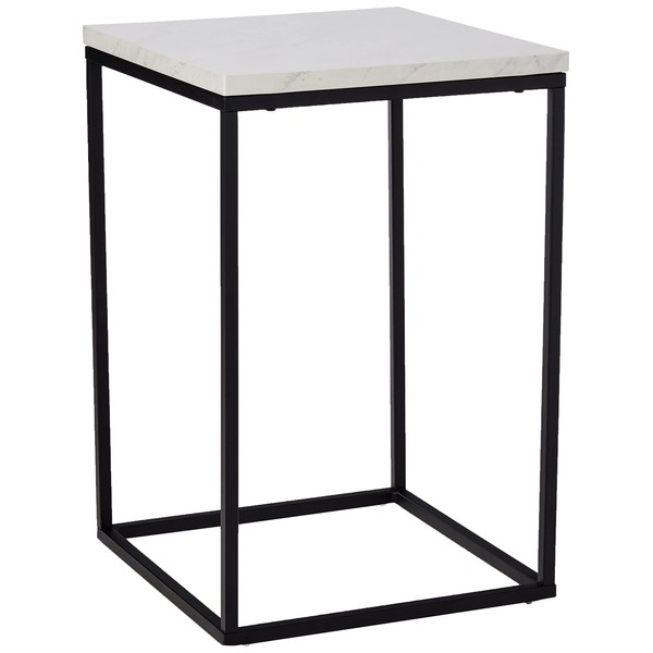 Walker Edison Modern Open Square Wood Side End Accent Table Living Room Storage Small End Table, 16 Inch, Marble