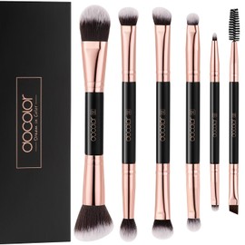 docolor Pinceles de Maquillaje de Doble Extremo, Juego de 6 Pinceles de Sombras para Ojos Profesionales, Set de Pinceles para Base, Sombra, Difuminado y Cejas, Kit de Viaje