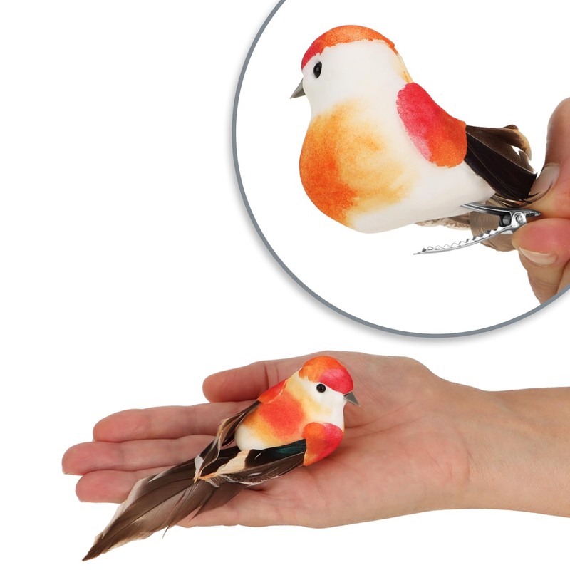 com-four® 24 x Decorative Birds, Artificial Birds in 5 Colourful