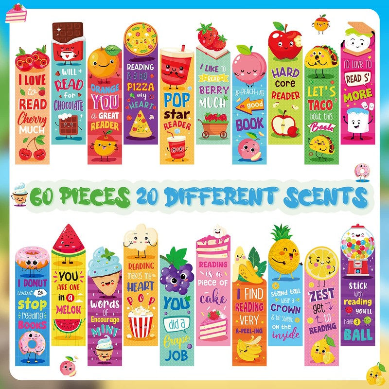 Lincia 60 Pcs Scratch and Sniff Scented Bookmarks Bulk for