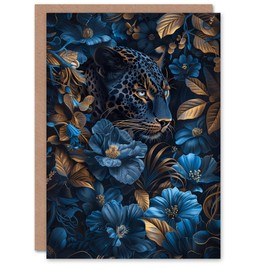 Artery8 Gold Nature Flowers Jungle Woman Jaguar Birthday Card