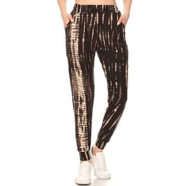 Leggings Depot JGAX-S709-3X Black and Tan Tie Dye Print Jogger Pants, 3X Plus