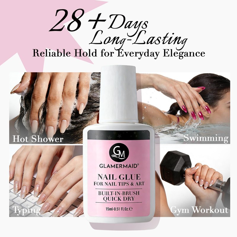 GLAMERMAID Nail Glue for Press Ons Nails 15ml, 28 Days