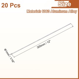sourcing map 20Pcs 1/16"(1mm) Dia Round Aluminum Rod, 12"(305mm) Long 6063 Aluminum Round Rod Solid Lathe Bar Stock for Industry Construction DIY Crafts