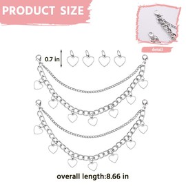 Silver Double Layered Shoe Chains Heart Shoelace Charm for Sneakers Chain Charms for Boots Heel Chains Bag Chain for Handbags Charms 2 Pcs Shoe Decoration Accessories