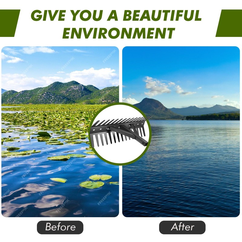 SILFISC Pond Rake, Weed Removal Tool, Steel Blades 32 inch