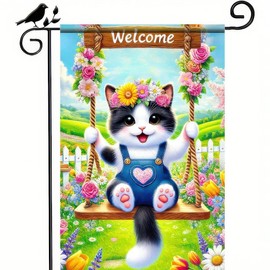 BlissYard Spring Welcome Garden Flag Adorable Cat Outdoor Flags Sunflowers Butterflies Yard Decoration for Home Garden Farmhouse Outside Entrance Decor 12x18 Inch Double Sided