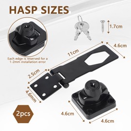 EXLECO Pack of 2 Hasp with Lock, Padlock, Hasp Stainless Steel Cellar Lock, Cabinet Lock, Door Latch, Outdoor Sliding Door Lock with Key, Safety Latch for Garden Gates, Gates, Garage, Black